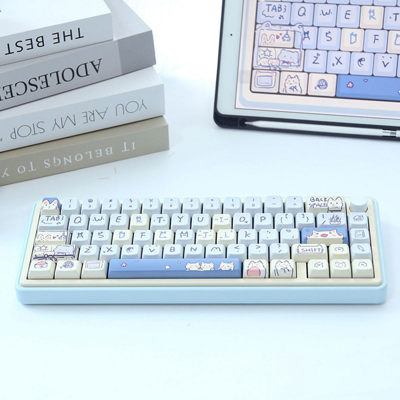 ANYMOB Keycap Keyboard Pink 66 keys Rabbit Theme Sided Heat Submlimation Switch Fit