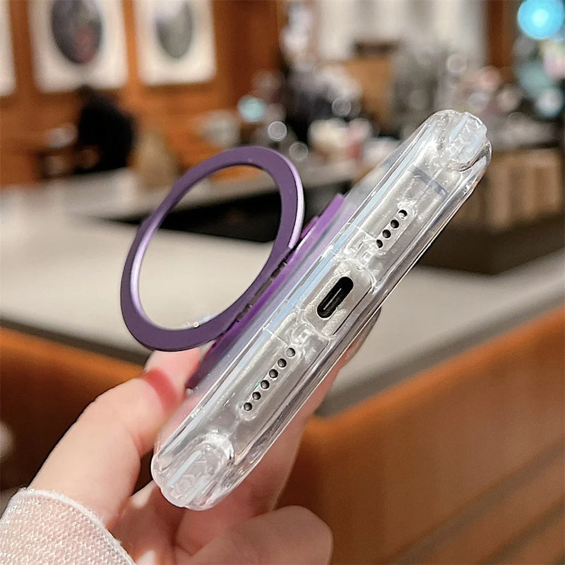 ANYMOB iPhone Case Purple Magnetic Rotating Stand Lightweight Clear Rugged Cover
