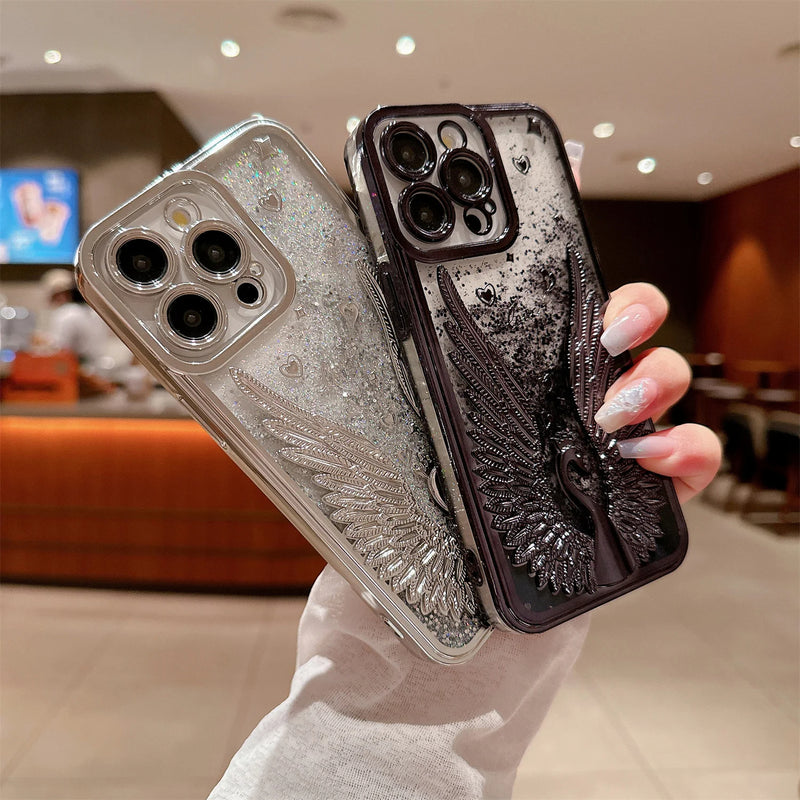 ANYMOB iPhone Case Black Luxury Swan Fashion Bling Glitter Protective Shockproof