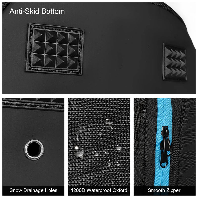 ANYPACK Ski Boot Bag Black Snowboard Travel Backpack With USB Charging Waterproof Anti Skid Bottom Extra Storage Padded Protection