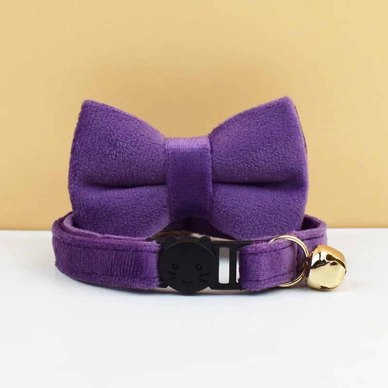 Anypet Stylish Violet Bow Cat Collar – Small Size with Safety Buckle, Bell & Durable Strap