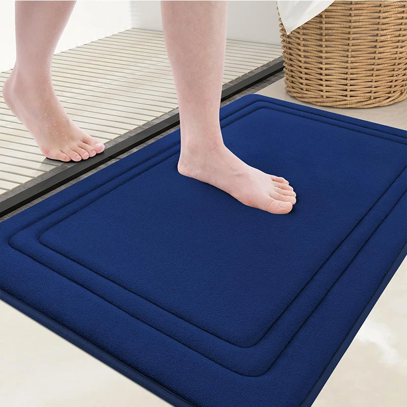 Anymat Doormat Navy Blue Double Frame Memory Foam Non Slip Dirt Trap Water Absorbing Mat
