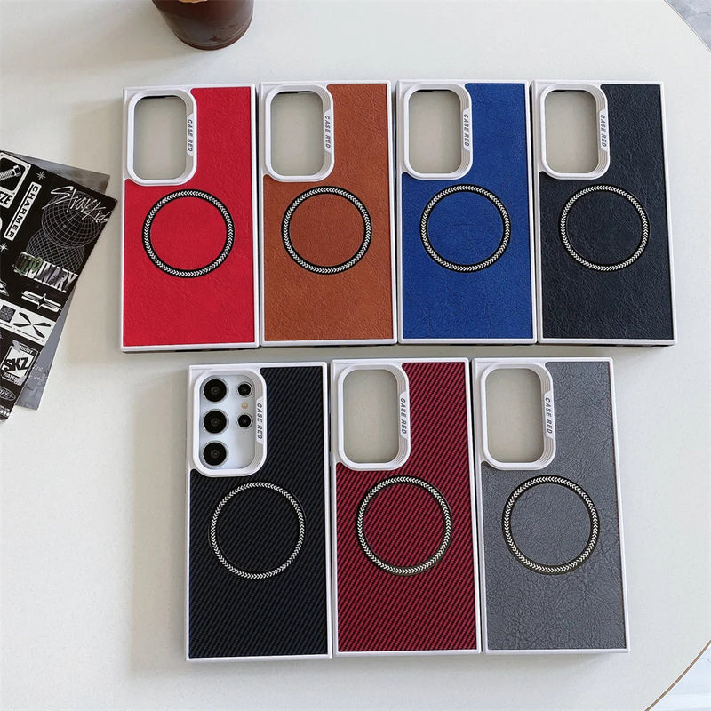 ANYMOB Samsung Case Black Magnetic Leather Ring Ultra Thin Cover