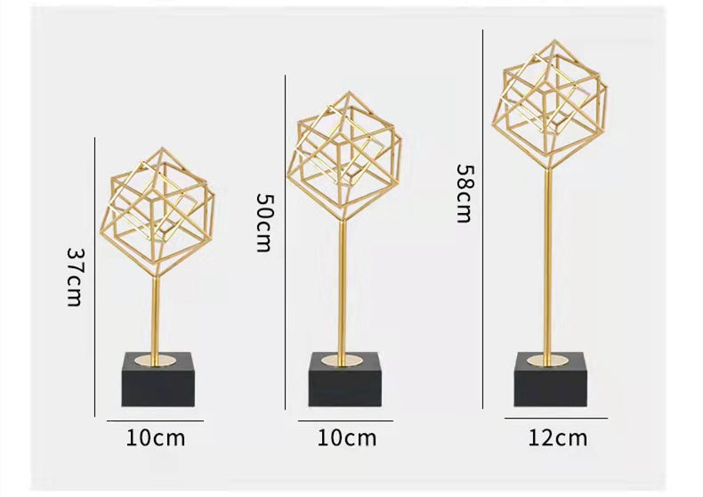 ANYHOUZ Luxury Gold Metal Tabletop Decor – Geometric Square Cube Sculpture for Living Room, House Display & Elegant Crafts Ornaments