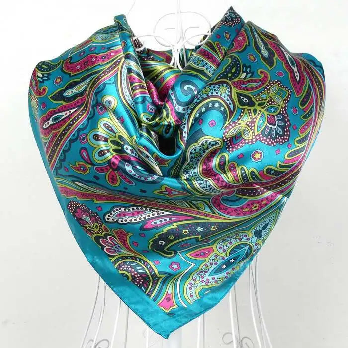 Anyyou Scarf for Women Cute Blue Printed Polyester Silk Big Square Silk 90*90cm Satin For Spring Summer Autumn Winter
