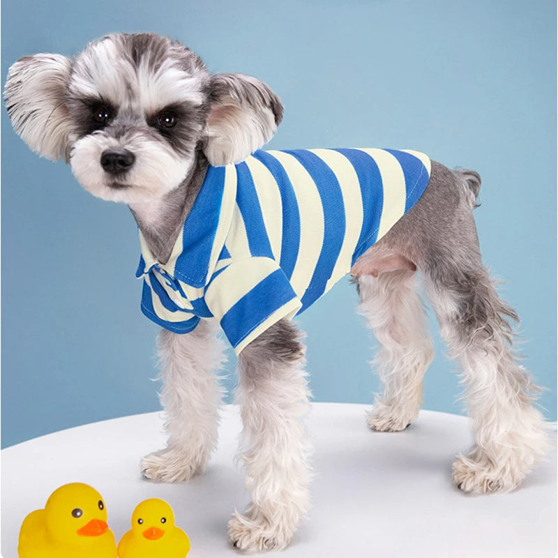 ANYWAGS Pet Clothes Stripe Blue and White Breathable Summer Polo Shirt for Cosplay and Formal Occasions