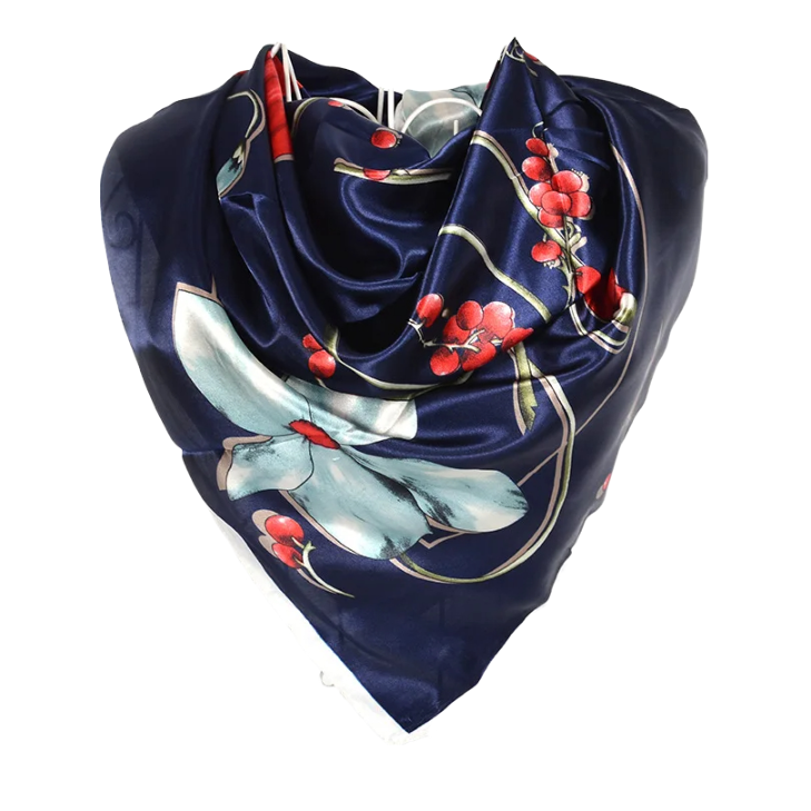 Anyyou Scarf for Women Navy Blue Red Printed Polyester Silk Big Square Silk 90*90cm Satin For Spring Summer Autumn Winter