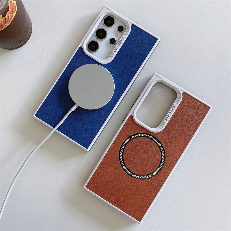 ANYMOB Samsung Case Black Magnetic Leather Ring Ultra Thin Cover