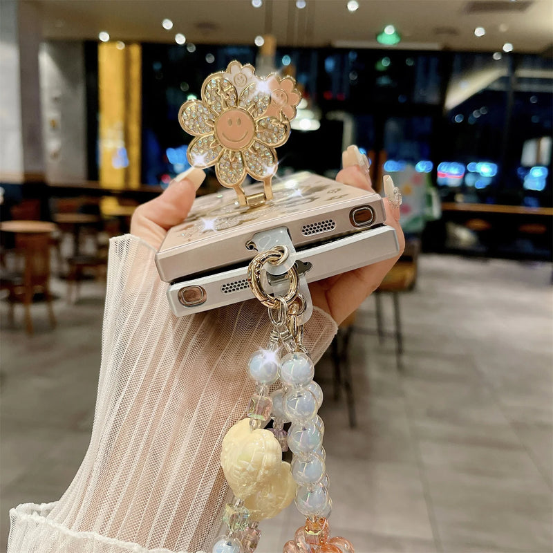 ANYMOB Samsung Case Gold Luxury Butterfly Flower Keychain Magnetic Ring Stand