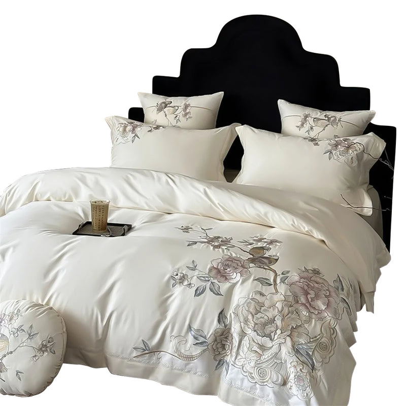 Anycozy Duvet Cover Set White Fitted Bed Sheet Ultra Soft Egyptian Cotton Embroidery Quilt Bedding