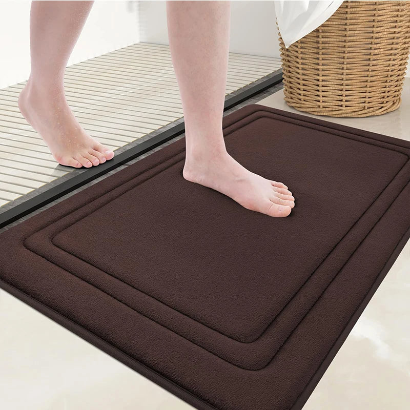 Anymat Doormat Coffee Brown  Double Frame Memory Foam Non Slip Dirt Trap Water Absorbing Mat
