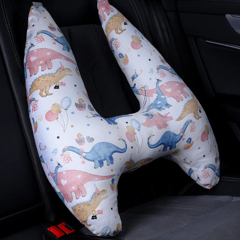 Anypillow Car Travel Pillow UShape Pink Dinosaur Party Pattern Children Travel Pillow Cushion for Car Seat, Safety Neck Pillow for Kids
