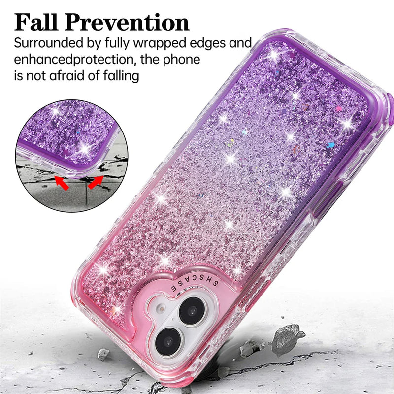 ANYMOB iPhone Case Pink Purple Luxury Gradient Quicksand Shockproof Defender Back Cover