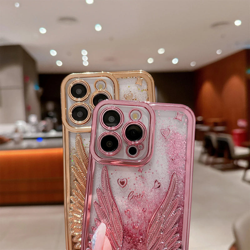 ANYMOB iPhone Case Gold Luxury Swan Fashion Bling Glitter Protective Shockproof