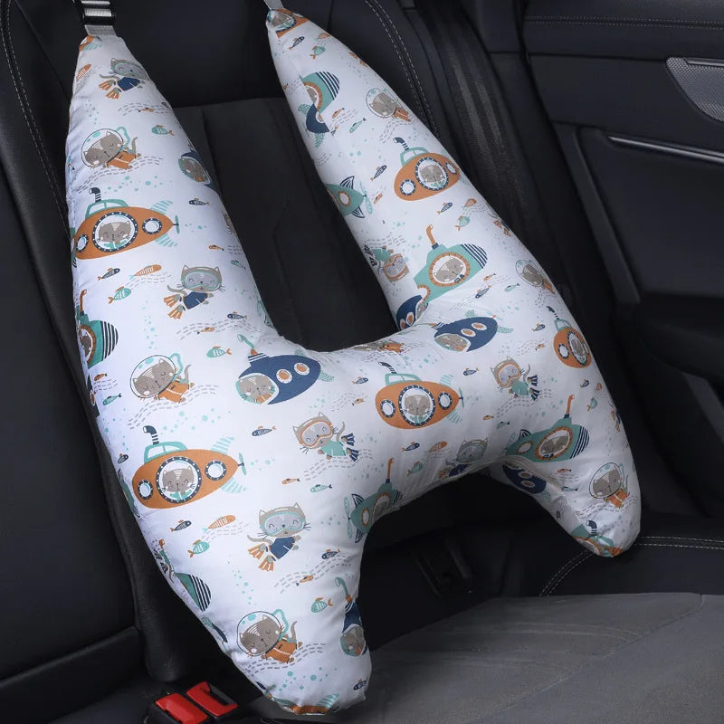 Anypillow Car Travel Pillow UShape Submarine Pattern Children Travel Pillow Cushion for Car Seat, Safety Neck Pillow for Kids