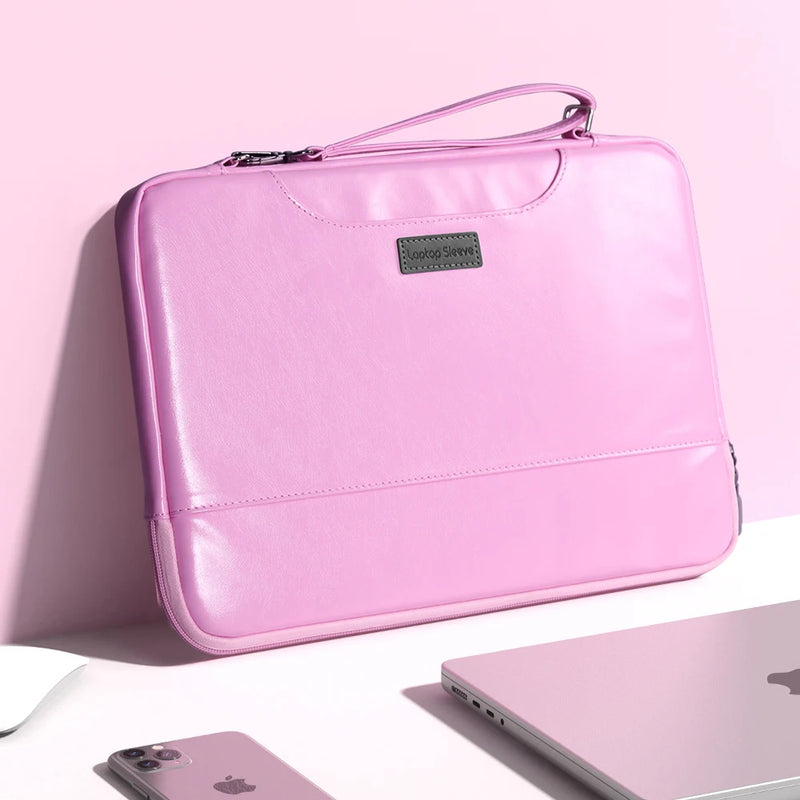 ANYPACK Laptop Handbag Pink Vegan Leather Sleek Protector Durable Lightweight For Travel And Work