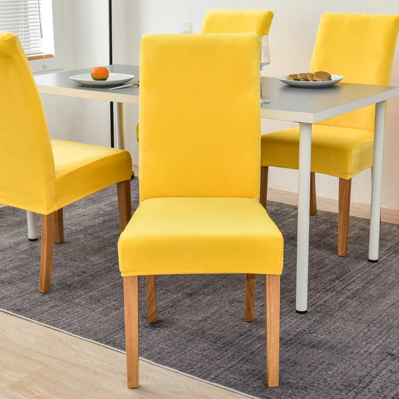 Anyseat Chair Cover Bright Yellow Velvet Plush Slipcover for Dining Kitchen