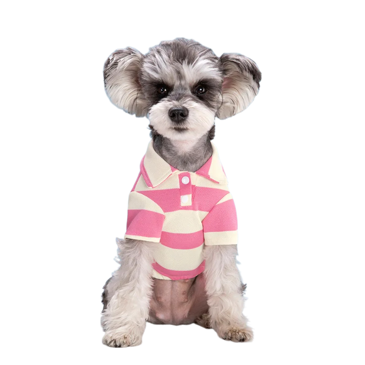 ANYWAGS Pet Clothes Stripe Pink and White Breathable Summer Polo Shirt for Cosplay and Formal Occasions