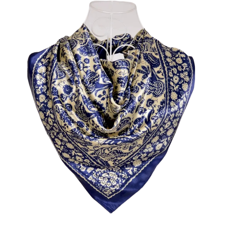 Anyyou Scarf for Women Black Beige Printed Square Silk Shawl For Summer Spring And Fall