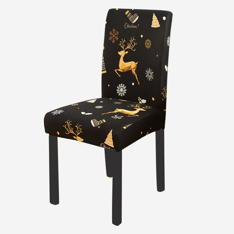 Anyseat Chair Cover Black with Xmas Gold Icon Design with Anti-Dirt and Elastic Material for Dining Room Kitchen Wedding Hotel Banquet Restaurant