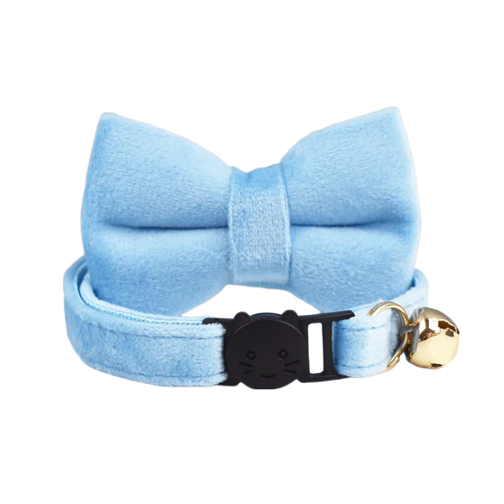 ANYWAGS  Cat Collar Aqua Blue Bow Large with Safety Buckle, Bell, and Durable Strap Stylish and Comfortable Pet Accessory