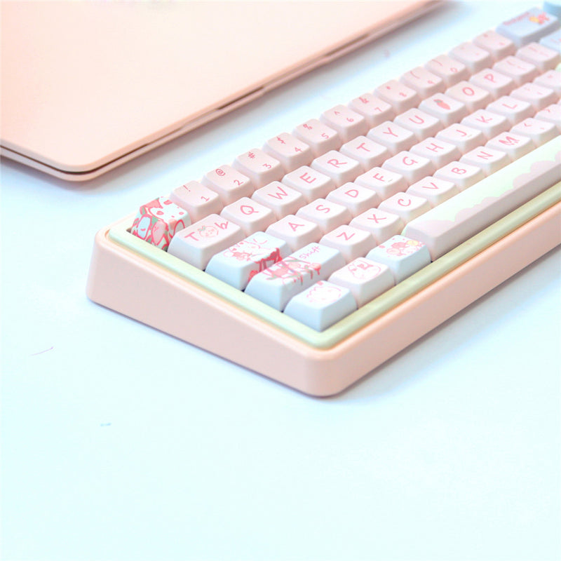 ANYMOB Keycap Keyboard Pink 66 keys Rabbit Theme Sided Heat Submlimation Switch Fit