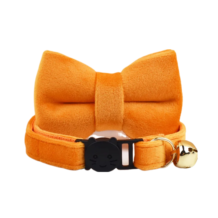 ANYWAGS Cat Collar Sunset Orange Bow Large with Safety Buckle, Bell, and Durable Strap Stylish and Comfortable Pet Accessory