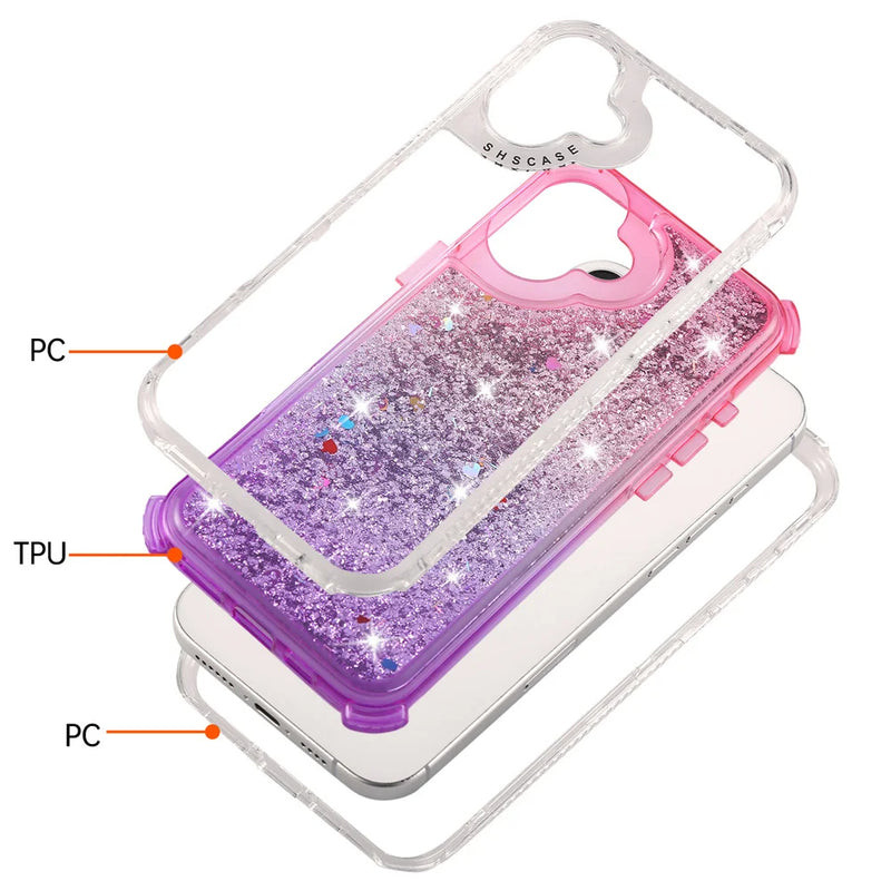 ANYMOB iPhone Case Green Pink Luxury Gradient Quicksand Shockproof Defender Back Cover