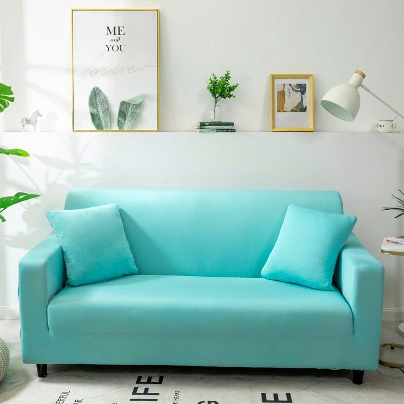Anyseat 3 Seater Sofa Cover Plain Blue Style and Protection For Living Room Sofa Chair Elastic Stretchable Slipcover