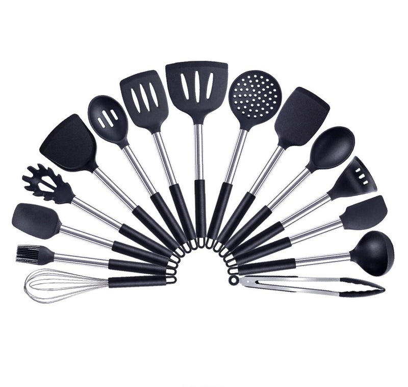 Anygleam Kitchen Utensils Non-stick Black/ Silver 15 Set Cooking Tool Accessories Heat Resistant Kitchenware