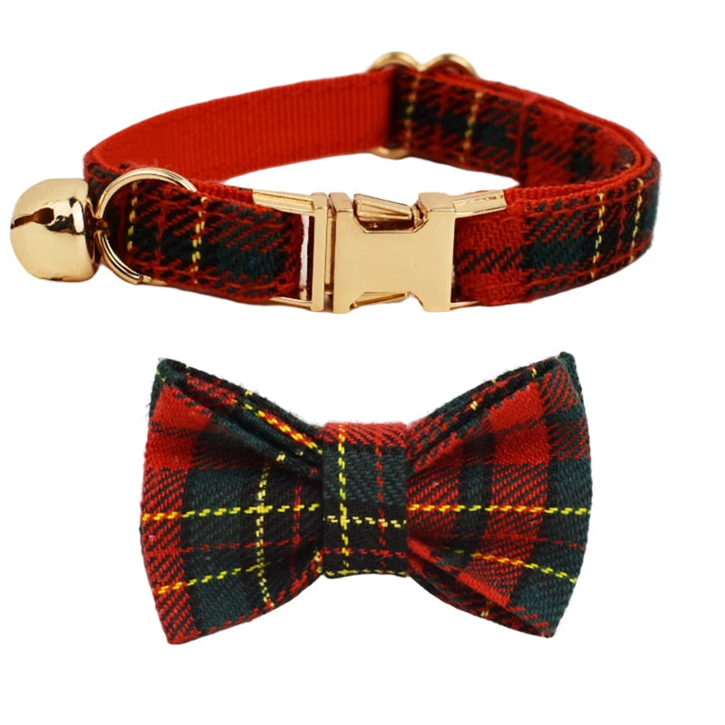 ANYWAGS  Cat Collar Checked Red Bow Small with Safety Buckle, Bell, and Durable Strap Stylish and Comfortable Pet Accessor