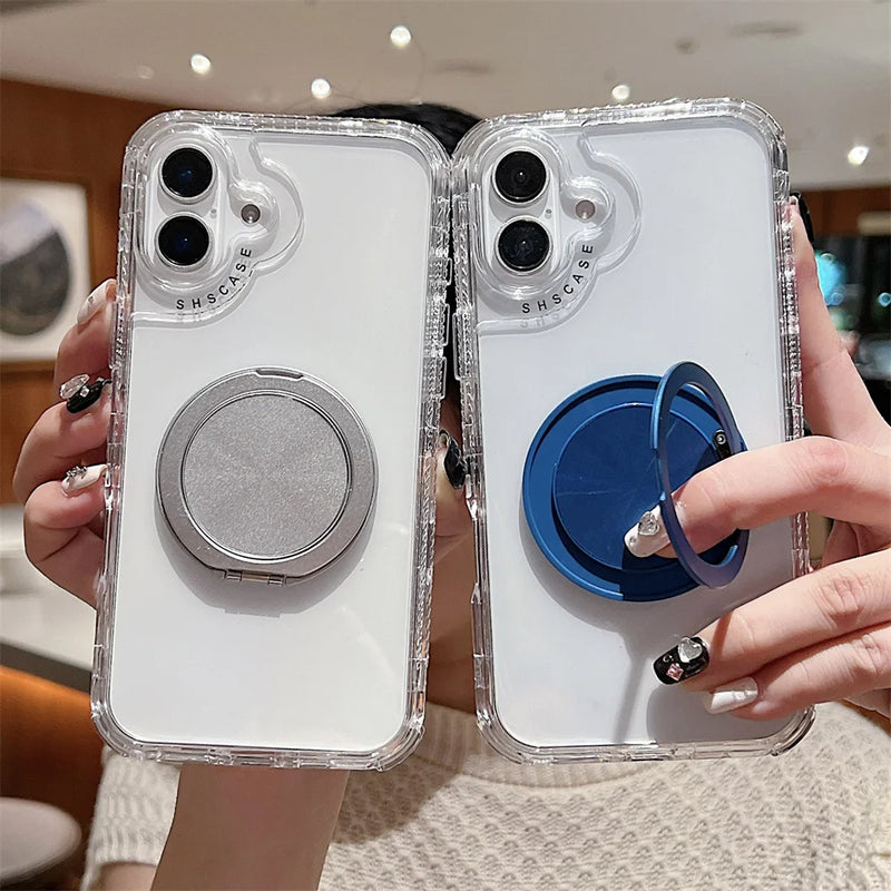 ANYMOB iPhone Case Silver Magnetic Rotating Stand Lightweight Clear Rugged Cover