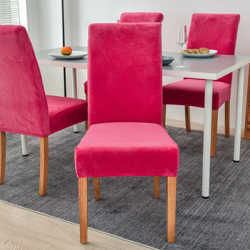 Anyseat Chair Cover Rose Red Velvet Plush Stretch Slipcover for Dining