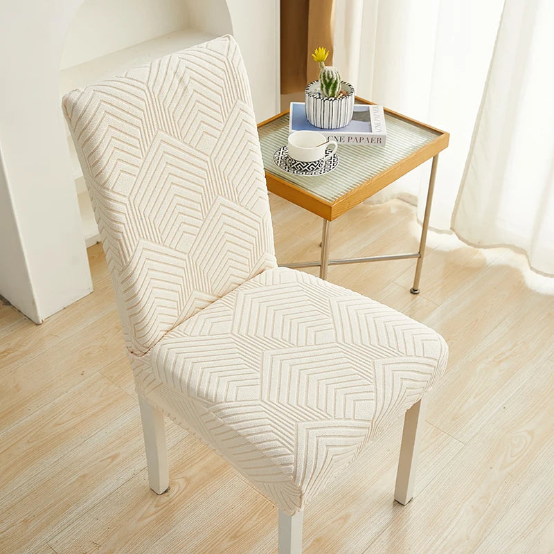 Anyseat Chair Cover Beige Geometric Lines Design with Elastic Material for Dining Room Kitchen Wedding Hotel Banquet Restaurant