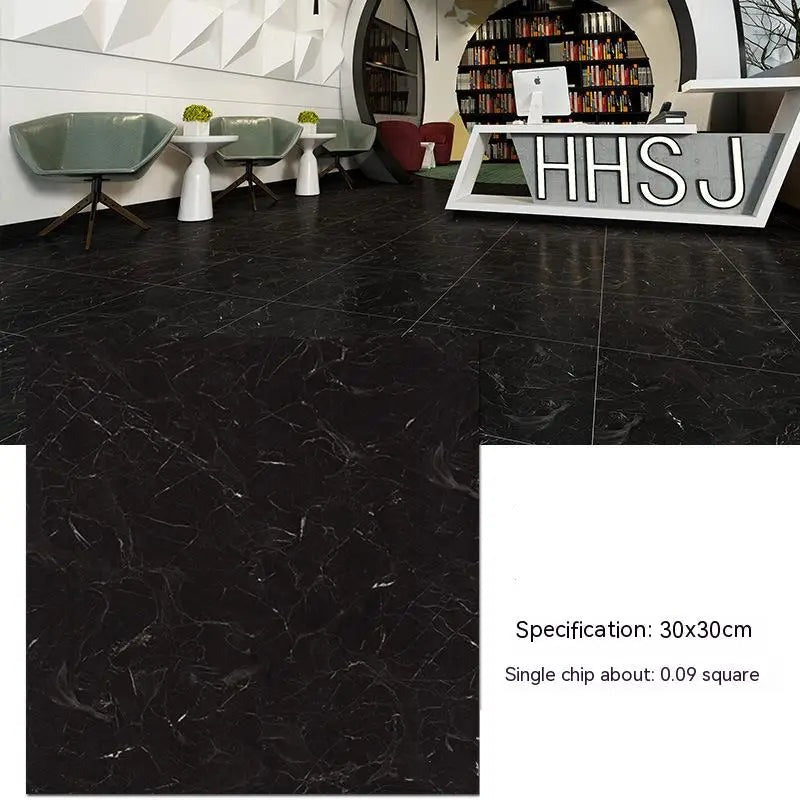 ANYHOUZ 10pcs Vinyl Floor Tile Black Hairline Pattern Waterproof