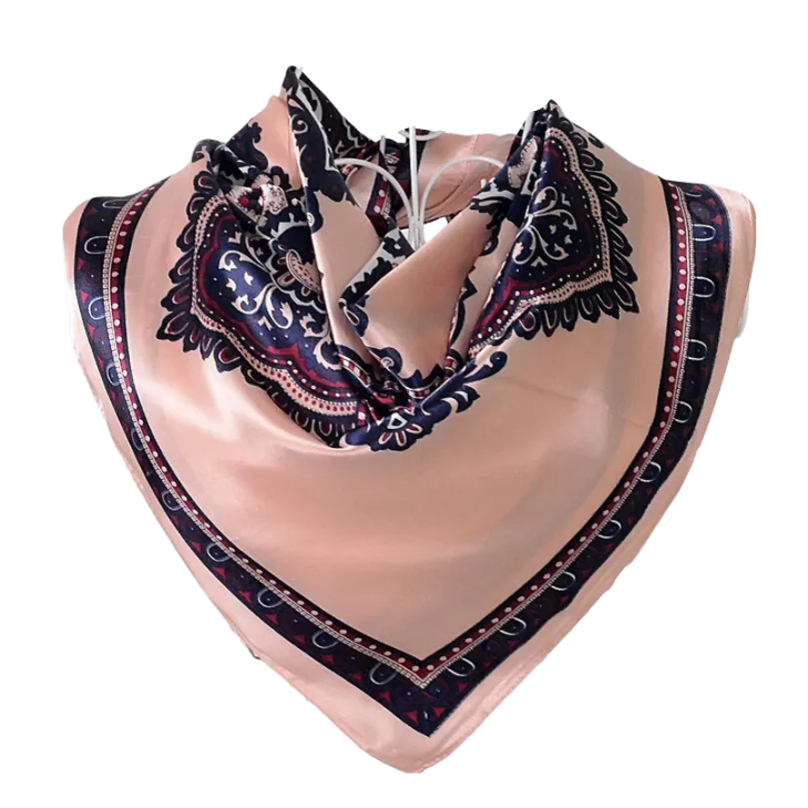 Anyyou Scarf for Women Lipstick Pink Floral Satin Silk Shawl Fashion Accessories Chain Flowers Pattern Autumn Winter Scarves