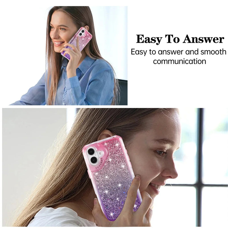 ANYMOB iPhone Case Green Pink Luxury Gradient Quicksand Shockproof Defender Back Cover