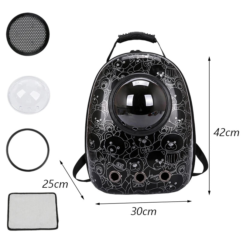 ANYWAGS Pet Carrier Black Bears Print Breathable Space Capsule Travel On the Go Bag For Pet