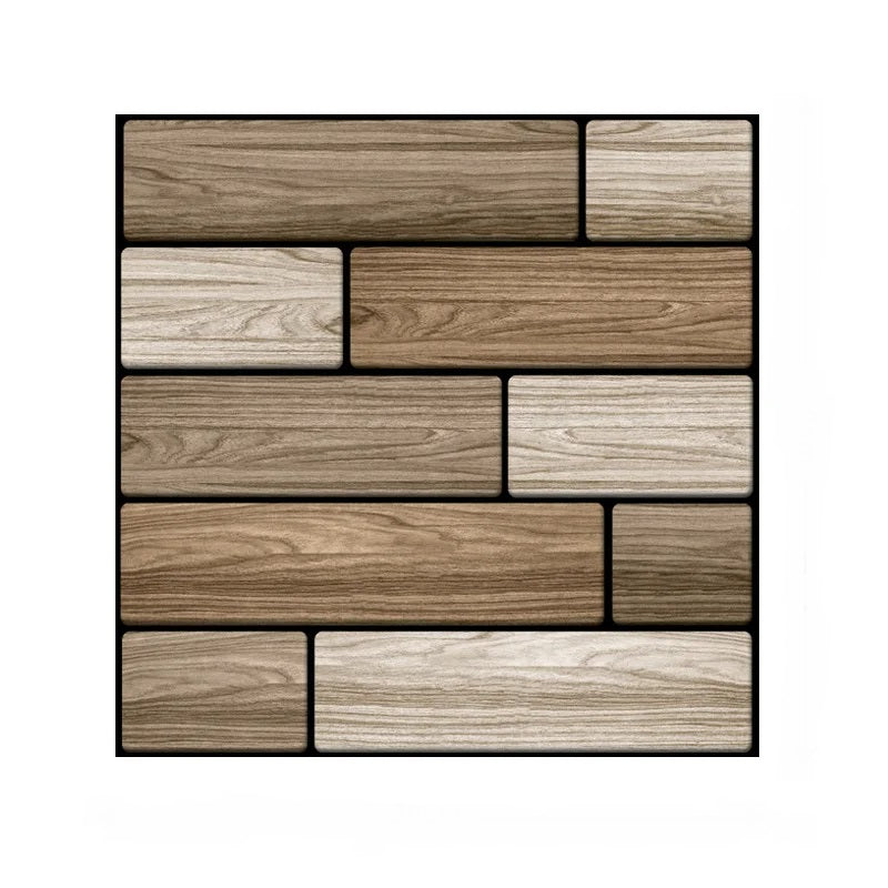 ANYHOUZ 10pcs Brown Vinyl Wall Tile Brick Wood Pattern 3D Waterproof