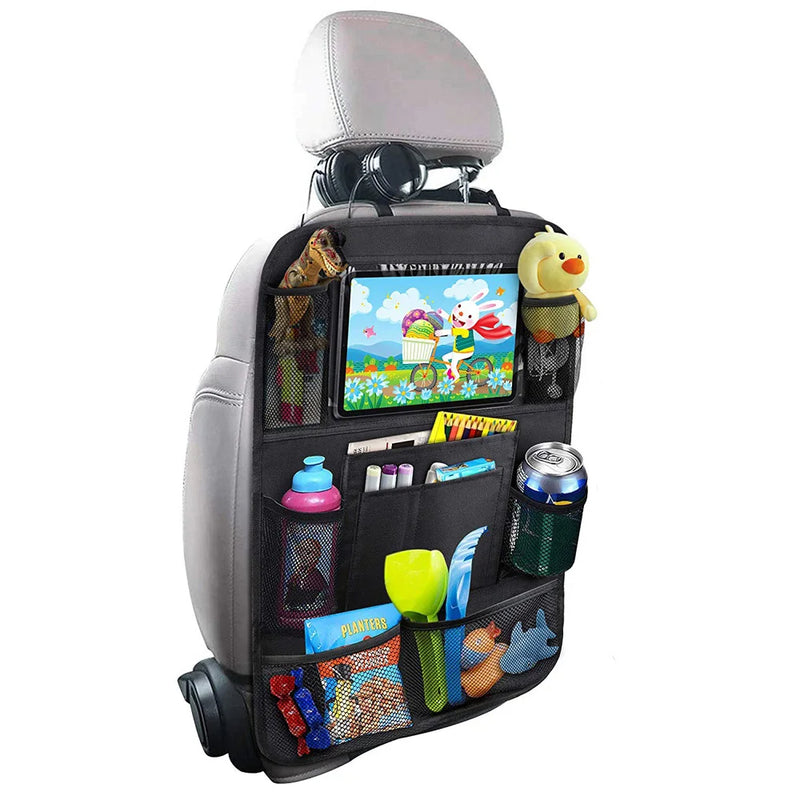 ANYPACK Car Back Seat Organizer Black 1pc with Touch Screen Tablet Holder Kick Mats with Pocket for Toys