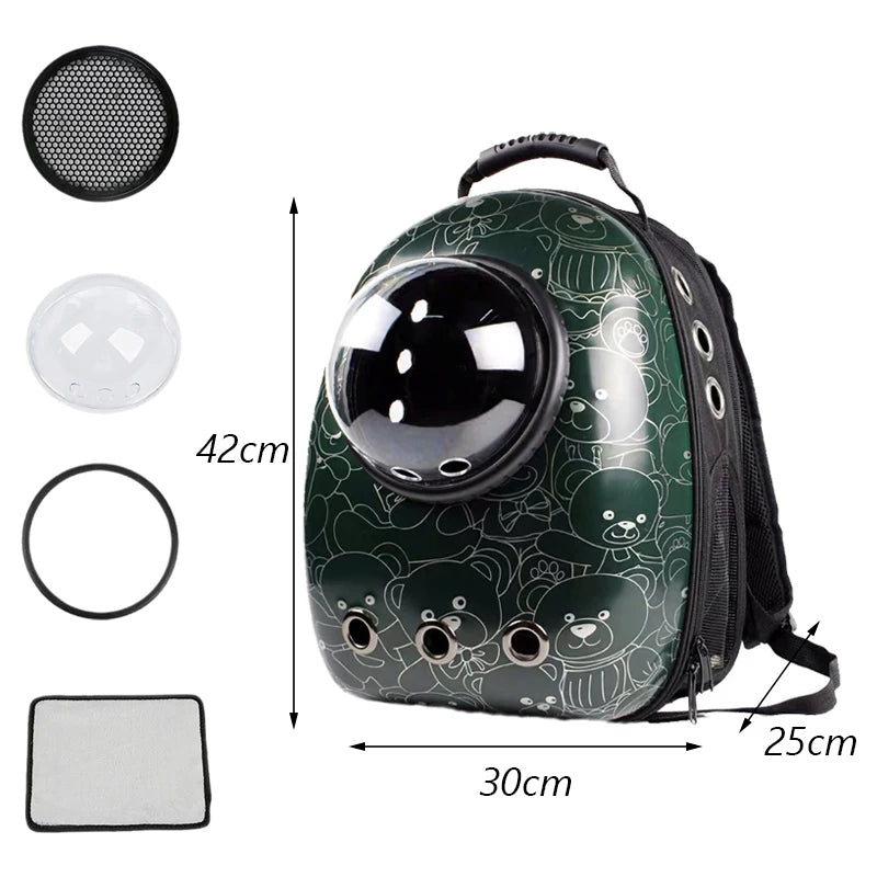 ANYWAGS Pet Carrier Green Bears Print Breathable Space Capsule Travel On the Go Bag For Pet