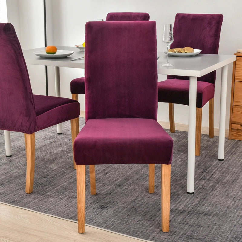 Anyseat Chair Cover Purple Velvet Plush Stretch Slipcover for Dining Kitchen