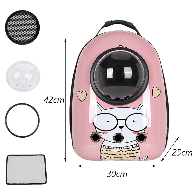 ANYWAGS Pet Carrier Pink Cat with Glasses Print Breathable Space Capsule Travel On the Go Bag For Pet