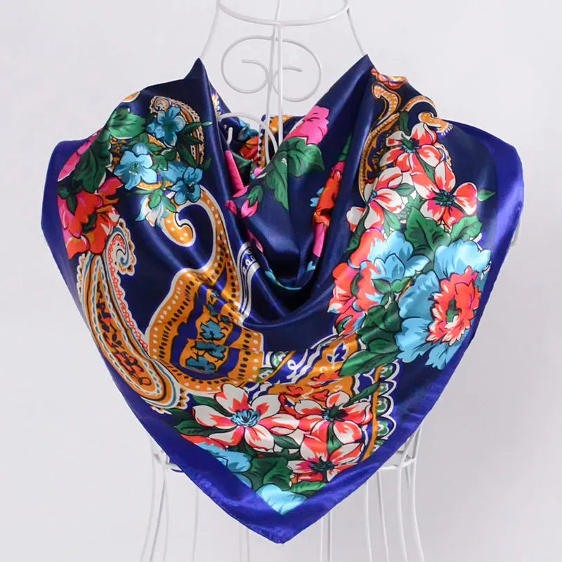 Anyyou Scarf for Women Big Pailsley Blue Printed Square Silk Shawl For Summer Spring And Fall