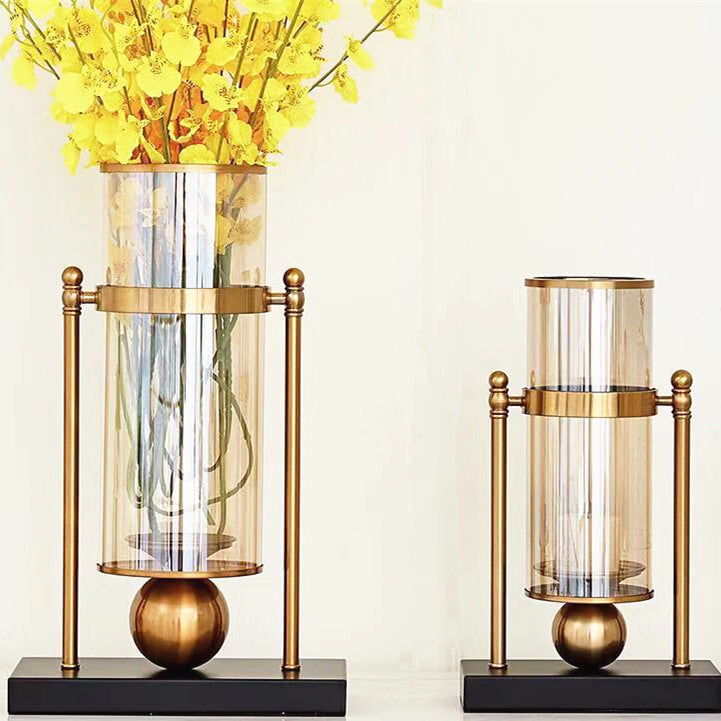 ANYHOUZ Gold Retro Glass Iron Vase Tabletop Decor – Modern Metal Art Ornament for Living Room Display & Home Crafts