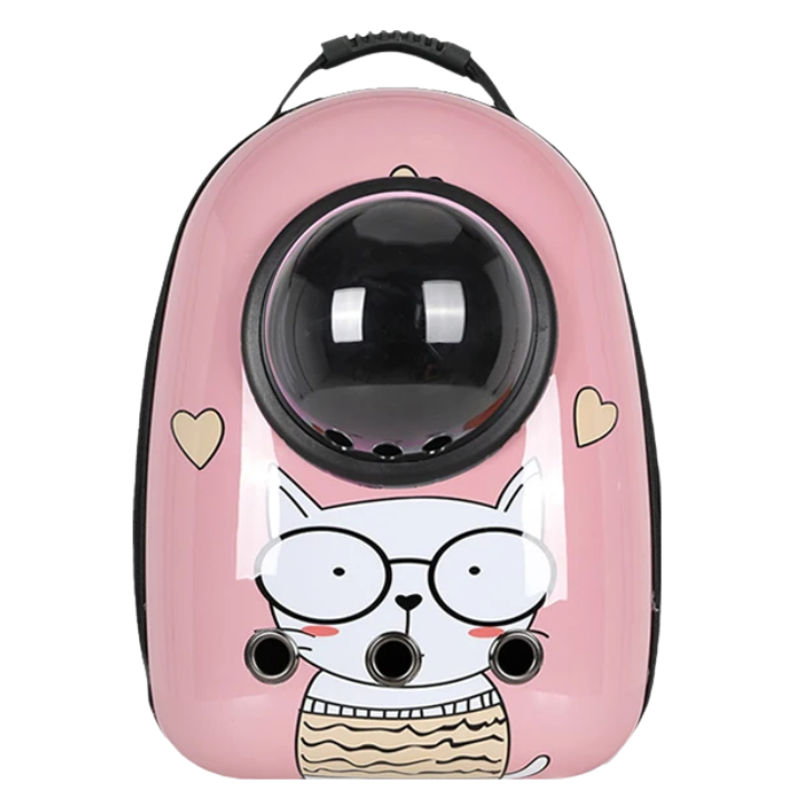 ANYWAGS Pet Carrier Pink Cat with Glasses Print Breathable Space Capsule Travel On the Go Bag For Pet