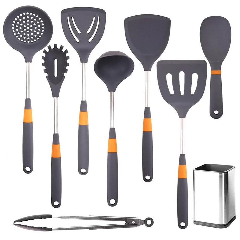 Anygleam Cooking Utensil 7 Set Grey Heat Resistant Tools with 1 Rice Spatula and 1 Storage for Spatula Kit Kitchen Accessories Kitchenware for Nonstick Cookware