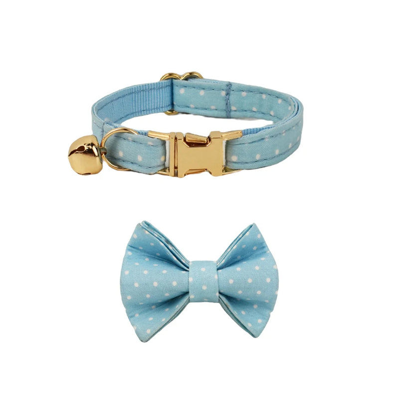 ANYWAGS Cat Collar Dotted Light Blue Bow Large with Safety Buckle, Bell, and Durable Strap Stylish and Comfortable Pet Accessory
