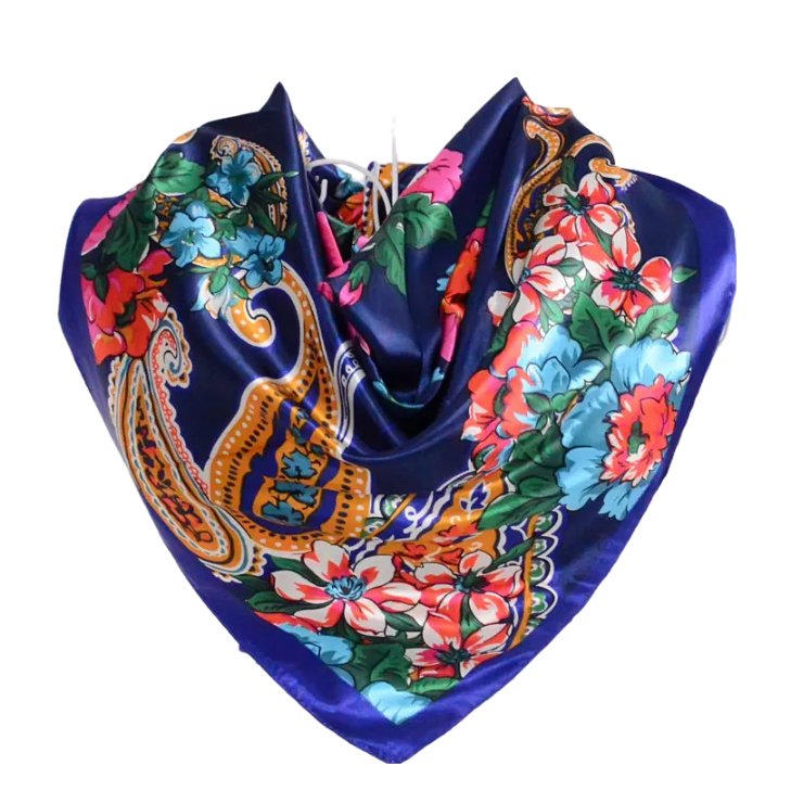 Anyyou Scarf for Women Big Pailsley Blue Printed Square Silk Shawl For Summer Spring And Fall