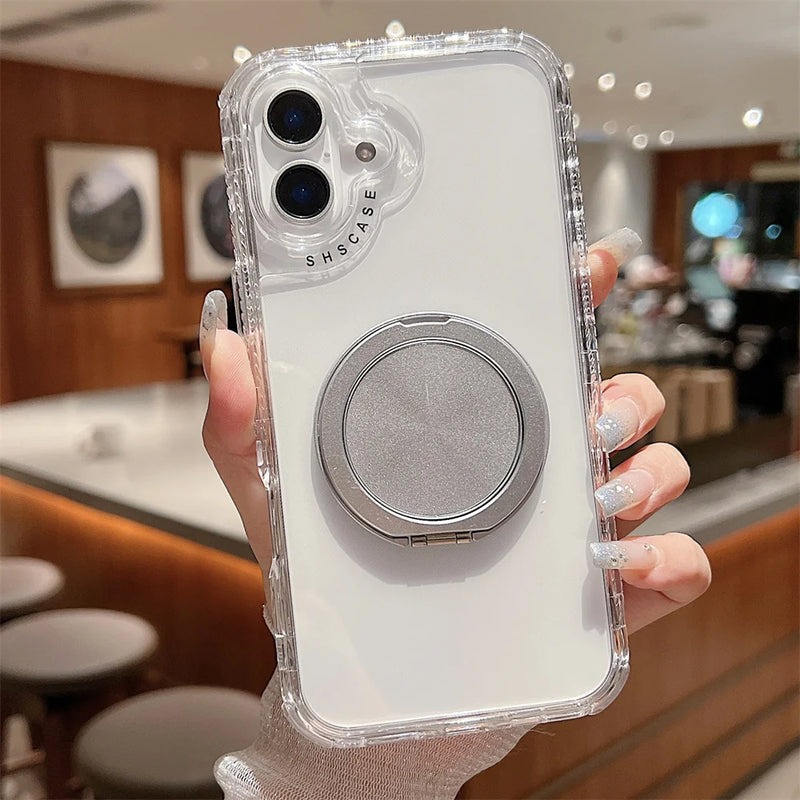 ANYMOB iPhone Case Silver Magnetic Rotating Stand Lightweight Clear Rugged Cover